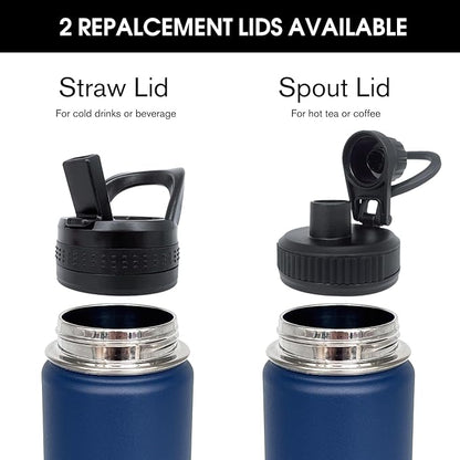 4pack 22 oz Insulated Water Bottle With Straw, Stainless Steel Sports Water Cup Flask with 2 Lids, Wide Mouth Travel Thermal Mug,Navy