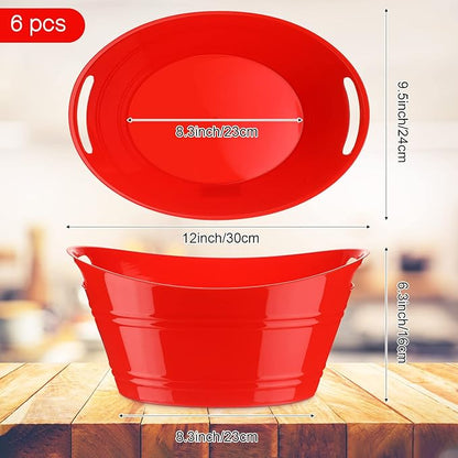 6 Pieces Ice Buckets Bulk, Plastic Ice Buckets with Handles, Oval Storage Tub, Large Capacity Ice Drink Bucket for Party Bar Wine Beer Champagne Beverage Bottle Cooler (Red,4.5 Liter)