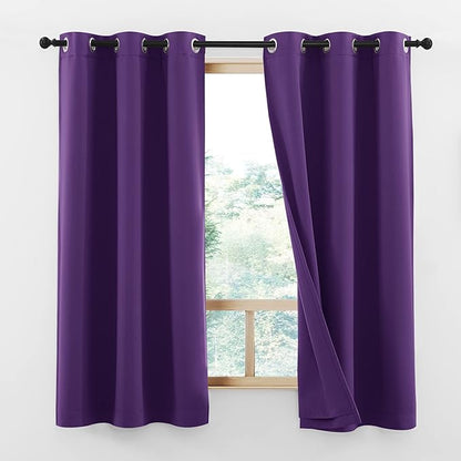 NICETOWN Room Warming 100% Blackout Curtain Panels, Same Color Liner Curtains for Kitchen Room, Noise Reducing and Cold Blocking Drapes for Windows (Set of 2, Royal Purple, 42" Wide by 63" Long)