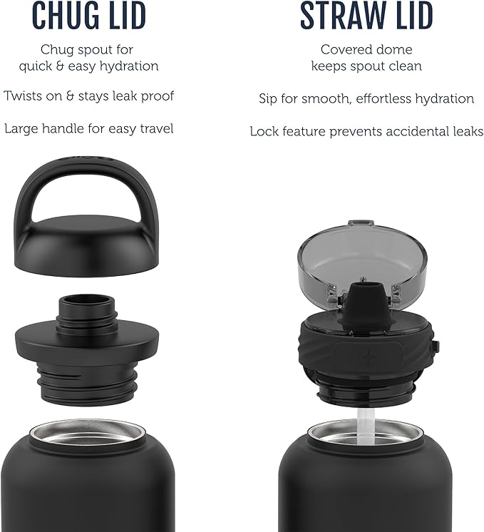 Ello Cooper 32oz Stainless Steel Water Bottle with 2 Lids Chug and Straw | Leak Proof | Double Walled and Vacuum Insulated | Built in Carry Loop | Dishwasher Safe | Antigua