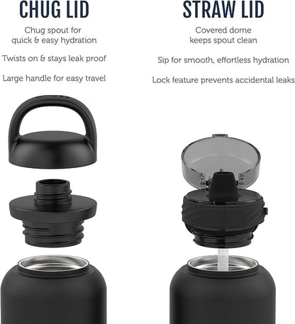 Ello Cooper 32oz Stainless Steel Water Bottle with 2 Lids Chug and Straw | Leak Proof | Double Walled and Vacuum Insulated | Built in Carry Loop | Dishwasher Safe | Lilac