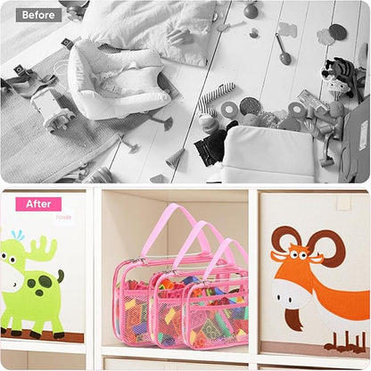 6 Packs Large Clear Toy Storage Bags, Reusable PVC Organizing Bags, zipper bags for organizing,Clear Zippered Blocks Bag Set,Waterproof Toy Storage Bags for Zipper,Puzzle, Kids Books,Board Games