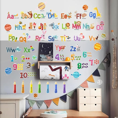 Kids Wall Decals, Alphabet Letters and Numbers Stickers for Kids Room, Nursery, Bedroom, Playroom