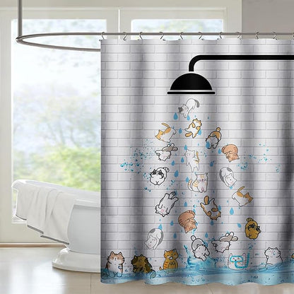 AILONEN Cute Cat Shower Curtain for Kids 72" W*78" H Inch,Colorful Animals Playing Water Kids Lovely Funny Hilarious Shower Curtain,12 Pack Hooks Polyester Waterproof Fabric Decor for Bathroom
