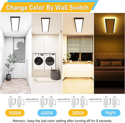 AIKVSXER 4Pack-1x4-Black LED Flat Panel Light Surface Mount 3000K/4000K/5000K with Night Light， 50W 5500Lm 120V 2x2 LED Light Fixtures for Yard/Bedroom/Office