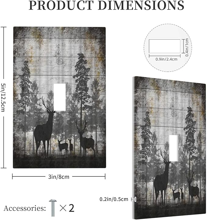Rustic Deer Forest Vintage Wood Board 1 Gang Boho Light Switch Covers Decorative Country Unique Single Toggle Wall Plate Switchcover Electrical Switchplate for Farmhouse Cabin Decor