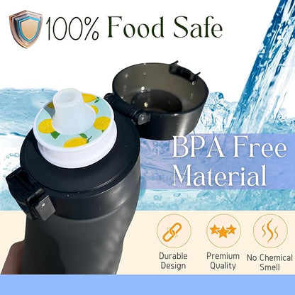 Air Water Bottle 650ml – Water Bottle With 5 Scented Pods, 0% Sugar BPA Free Cup with Bottle & Straw Brushes | Suitable for Outdoor | Sports | Gift Idea (New Black + 5 Pods)