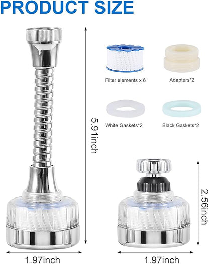Bathroom Sink Faucet Water Filter,Sink Faucet Filter with Extension Tube,360° Rotating Kitchen Faucet Water Filter,Softens Hard Water faucet extender with 3 Replacement Filter