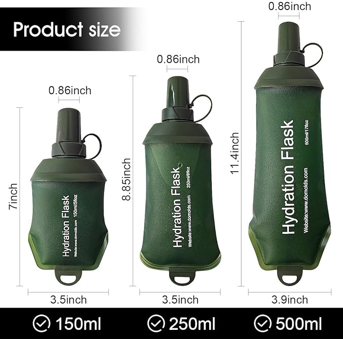 500ml Soft Flask, TPU Collapsible Soft Water Bottle for Hydration Pack, Running Vest, Folding Water Bottle for Hiking Cycling Climbing-1Pcs, Green