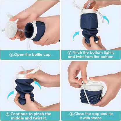 690ML Collapsible Water Bottles Reusable Leak Proof Silicone Water Bottle BPA Free Durable Foldable Sports Bottles & straw 23oz Lightweight Bottle for Gym Hiking Biking Camping Travel Bottle