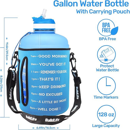 QuiFit Motivational Gallon Water Bottle - with Straw & Time Marker BPA Free Large Reusable Sport Water Jug with Handle for Fitness Outdoor Enthusiasts Leak-Proof