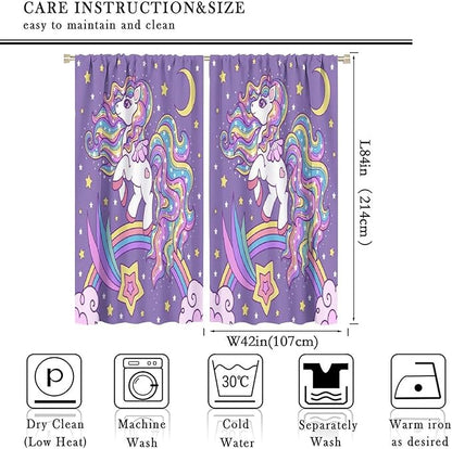 Unicorn Curtains Fantasy Star Moon Cartoon Theme Curtains Cute White Unicorn Rainbow Design Printed Curtains Boys Girls Room Curtains 84x84 Inch 2 Panels