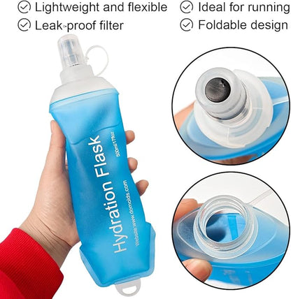 250ml Soft Flask, TPU Collapsible Soft Water Bottle for Hydration Pack, Running Vest, Folding Water Bottle for Hiking Cycling Climbing-2Pcs, Blue