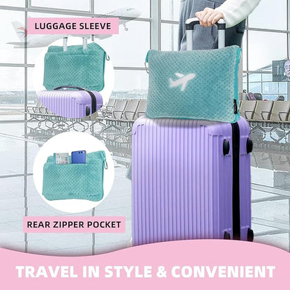 4 in 1 Travel Blanket and Pillow Set with Airplane Footrest - 350 GSM Thick Travel Blanket Airplane Compact with Bag, Inflatable Pillow, Foot Hammock for Plane Travel (Green)