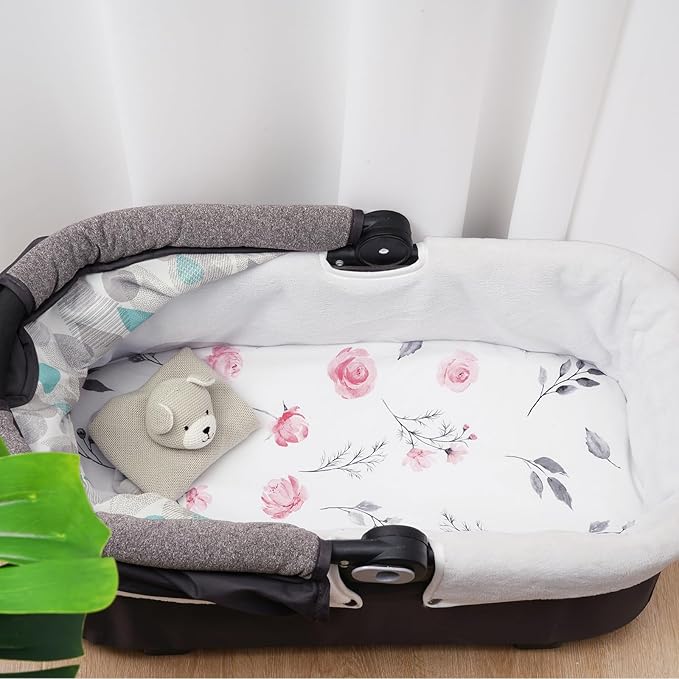 3 Pack Bassinet Sheets, Ultra Soft Breathable Comfortable Baby Sheet Set for Boys Girls Neutral, Univeral Fit for Most Cradle and Bassinet Mattress, Floral Flowers