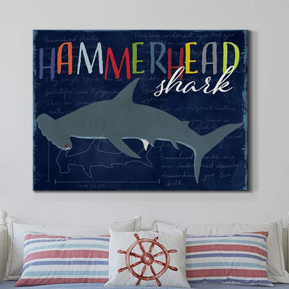 Renditions Gallery Canvas Animal Wall Art Modern Decorations Paintings Colorful Playful Hammerhead Shark Abstract Vibrant Lifestyle Artwork Prints for Kids Bedroom Nursery - 32"x48" LT33
