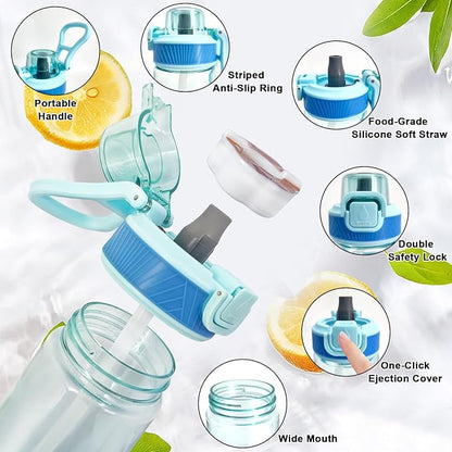 Newly Upgraded Air Water Bottle,700ML Air Water Bottle with Flavor Pods, Leak Proof Scented Water Bottle with Large Portable Handle, 0 Suger No BPA for Gym, Outdoors, Schools (Blue Straight Mouth)
