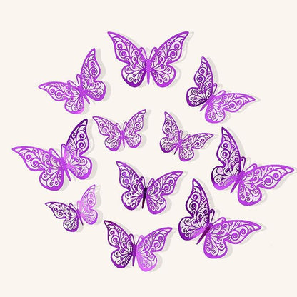 72Pcs 3D Butterfly Wall Decor 3 Sizes 3 Styles, Butterfly Decorations Party Birthday Cake Decoration, Removable Butterfly Wall Stickers for Kids Nursery Wedding Bedroom Room Decor(Purple)