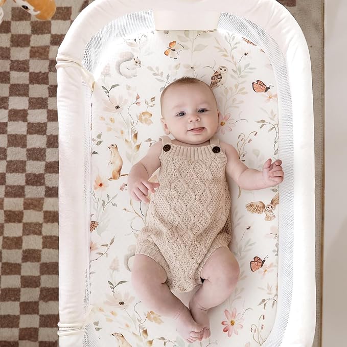 GRSSDER Stretchy Ultra Soft Fitted Bassinet Sheets 3 Pack, Universal Fit for Baby Cradle Moses Basket Oval Rectangle Mattress Safe and Snug, Beautiful Blush Pink Floral Bassinet Sheet for Girls