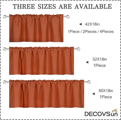 Burnt Orange Valance - Rust Valance for Windows 2 Panels 42x18 Inch Solid Blackout Rod Pocket Kitchen Short Curtain Toppers Valance for Bathroom Living Room, Terracotta