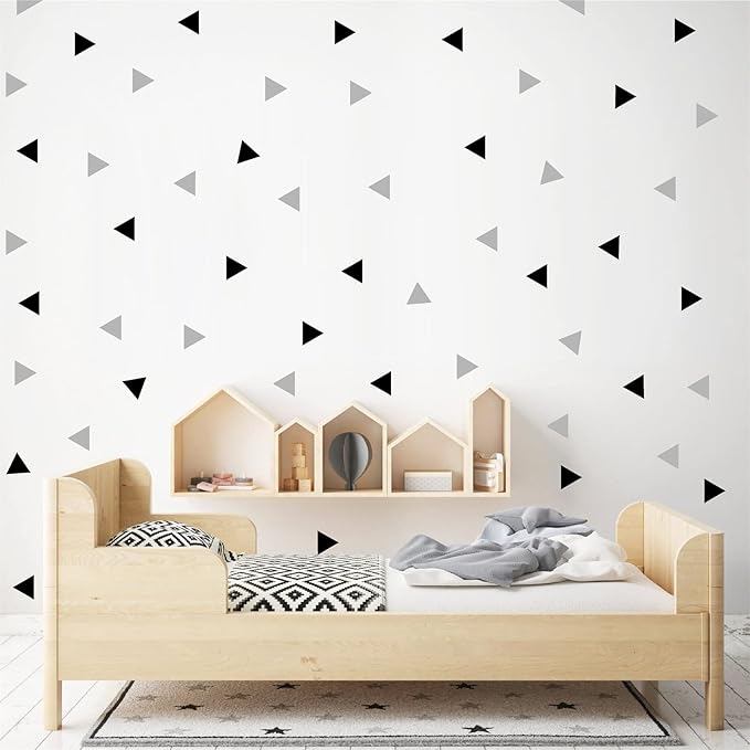 Triangle Wall Stickers Vinyl 160Pcs Black and Grey Wall Decals Peel and Stick Modern Wall Stickers Geometric Wall Decal Kids Wall Stickers Neutral Wall Stickers for Bedroom Living Room Nursery Decor