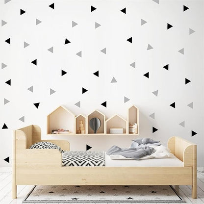 Triangle Wall Stickers Vinyl 160Pcs Black and Grey Wall Decals Peel and Stick Modern Wall Stickers Geometric Wall Decal Kids Wall Stickers Neutral Wall Stickers for Bedroom Living Room Nursery Decor