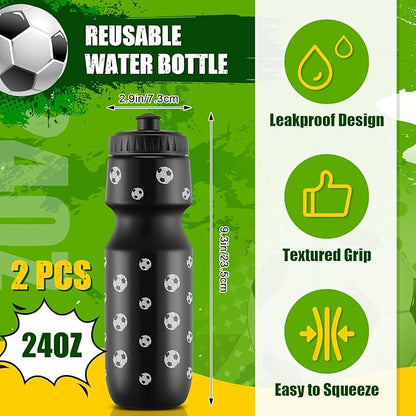 4 Pcs Soccer Party Favors, Soccer Drawstring Bags Goodie Treat Bags and 24 oz Squeeze Water Bottles