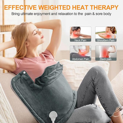 Heating Pad for Neck and Shoulders and Back, Christmas Birthday Gifts for Women Mom Mother, Weighted Neck Heating Pad for Back Pain Relief, Heating Pads Large, 6 Heat Settings 4 Auto-Off,17"x23" Gray