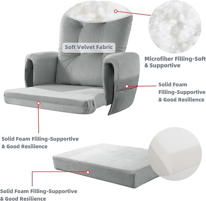 5 PCS Velvet Glider Rocker Replacement Cushions with Side Storage Pocket, Thickened & Supportive Cushions Set for Indoor Nursery Rocking Chair, Llight Grey