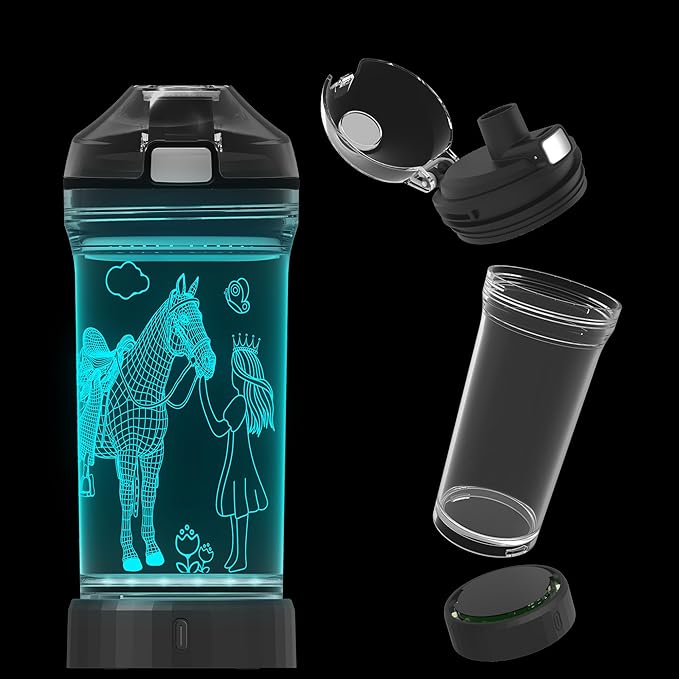 Horse Gifts for Girls, Girl Horse Water Bottle with 3D Glowing Led Light Travel Cups -Tritan BPA Free, Horse Gifts for Birthday, Christmas, Back to School for Child Kids Teens Granddaughter