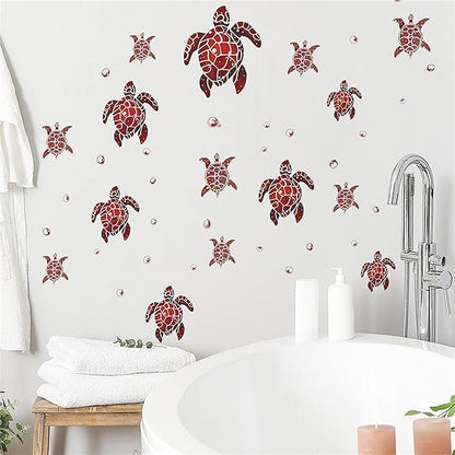 Waterproof Removable Watercolor Turtles Vinyl Wall Decal for Nursery Kidsroom School Classroom Livingroom Bedroom Bathroom Sea Life Sticker in Coastal Ocean Theme