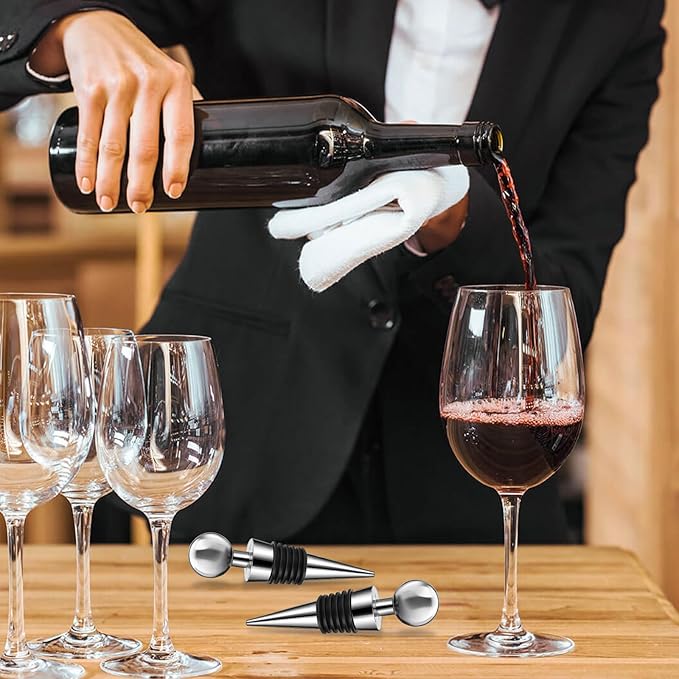4 Set Wine Stoppers Vacuum Aluminium Silicone Wine Bottle Stopper Reusable, Leak-Proof Wine Corks Caps for Bar, Party, Camping, And Wedding