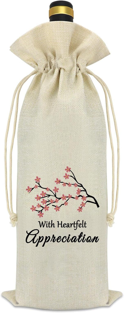 Appreciation Gifts for Women Thanksgiving Themed Decorative Wine Bag Employee Thank You Gifts Appreciation Gifts for Boss Leader Coworker Teacher Boss Day Christmas Retirement Gift Wine Bottle Bag