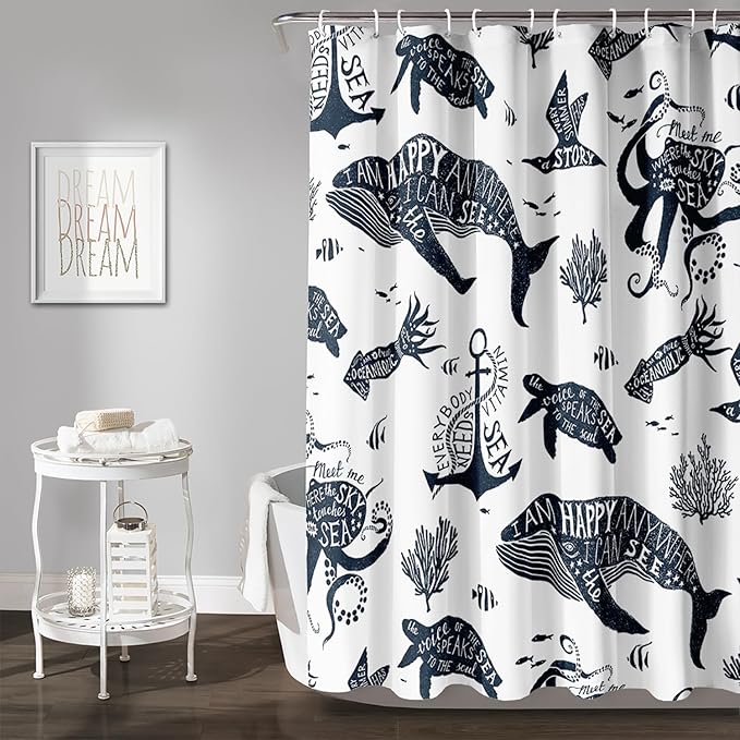 AILONEN Whale Shower Curtain Cartoon Gull Sea Turtle Octopus Bath Curtain Ocean Animal Blue Printed Shower Curtain 72" W*78" H Minimalist Bathroom Curtain Polyester Waterproof Curtain with 12 Hooks