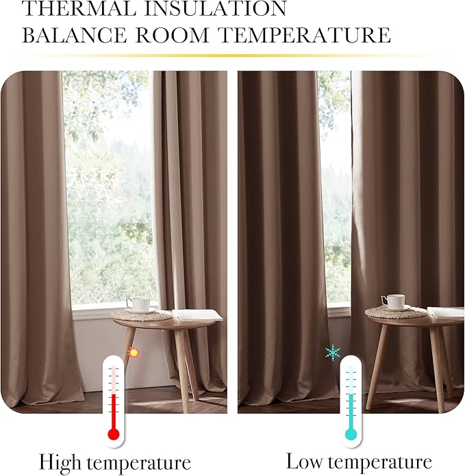 NICETOWN Total Blackout Panels for Nursery, Super Soft, Heavy Duty and Thick Window Treatment Curtains 63 inches Long with Same Color Lined for Basement, (1 Pair, Taupe, 52 inches Wide Each Panel)