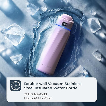 BOOST Smart Water Bottle with Reminder to Drink Water & Water Tracker Bottle - Double Wall Vacuum Insulated Water Bottle Stainless Steel, Wide Mouth 32 oz Water Bottles, Ideal for Gift - Purple