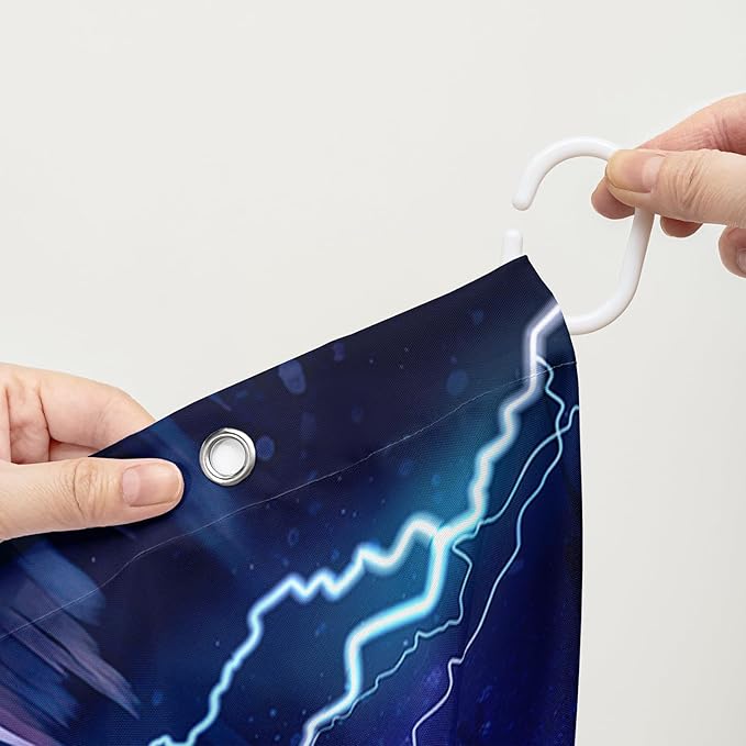 AILONEN Cat Shower Curtain,Blue Galaxy Lightning Pyramid Pet Cat Bath Curtain Gifts for Cat Lover,Polyester Waterproof for Bathroom,48" W*72" H with 12 Plastic Hooks