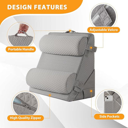 4PCS Orthopedic Bed Wedge Pillow Set for Sleeping, Wedge Pillow for Back Pain Relief, 10-in-1 Adjustable Bed Wedge Pillow Post Surgery, Triangle Pillow for Acid Reflux Snoring Gerd, Grey