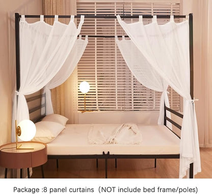Akiky White Canopy Bed Curtains 4 Corner Bed Canopies Voile Sheer Canopy Curtains Panel 8 Drapery Panel Curtain for All Bed Sizes
