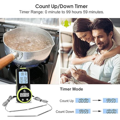 AIMILAR Remote Meat Thermometer for Cooking - Dual Probes Digital Meat Temperature Thermometer Magnetic for Grilling and Smoking with Clip Timer Alarm for Kithen Oven
