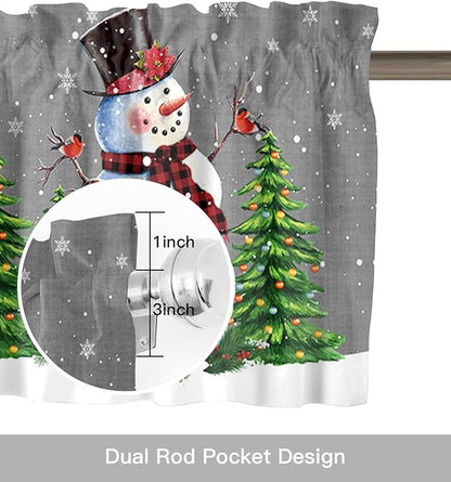 Christmas Snowman Kitchen Curtains Valances for Windows Winter Holidays Cardinal White Snowflake Rod Pocket Window Treatment for Kitchen /Living Room/Bedroom/ Bathroom,42" X 12" -1 Panel, Gray