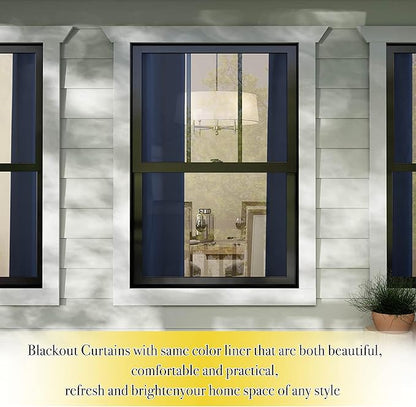 NICETOWN Complete 100% Blackout Curtain Set, Thermal Insulated & Energy Efficiency Window Draperies for Guest Room, Full Shading Panels for Shift Worker and Light Sleepers, Navy Blue, 42W x 84L, 2 Pcs