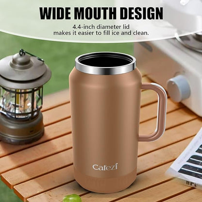 64oz Stainless Steel Water Bottle with Flip Straw - Leak-Proof, Sweat-Free, Top and Side Handle, Anti-Slip Base, Iced for 34 Hours, Dishwasher Safe - Water Jug for Sports Events, Beach Days