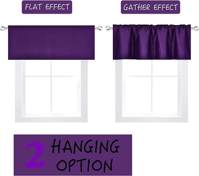 Purple Extra Wide Valance for Windows 100x18 Inch Solid Thermal Insulated Blackout Rod Pocket Kitchen Short Curtain Toppers Extra Wide Valance for Bathroom Living Room 1 Panel
