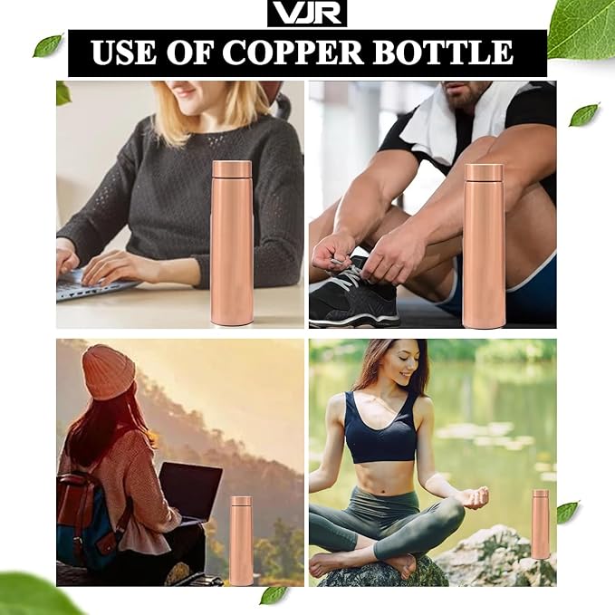 VJR Copper Bottle for Drinking Water 33 Oz Ayurvedic Leak Proof Smooth Finish Plain Design Durable Lightweight Hand Washable Vessel Clean Cool Water Natural Mineral Boost Energy Safe Water Utensil