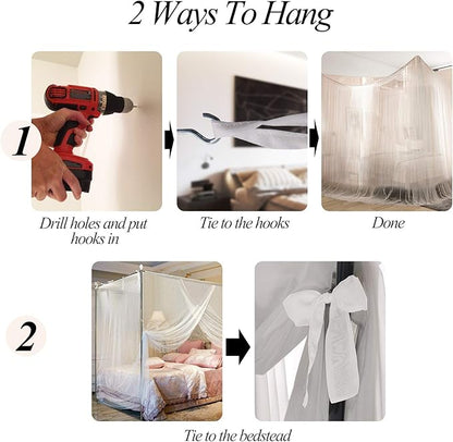 AIFUSI Mosquito Net, King Size Four Corner Post Curtains Bed Canopy for Single to Fits All Cribs and Beds for Adult Bedroom, Kids Rooms, Baby Bassinet, Garden, Camping（White）