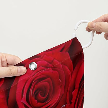 AILONEN Red Rose Couple Shower Curtain,Red and Gold Hearts Printed Bath Curtain,Modern Waterproof Luxury Rose Themed Bathroom Decor, 48" W x 72" H