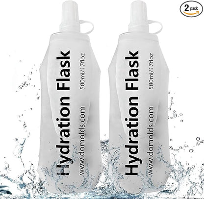 500ML Soft Flask, Running Water Bottle Foldable TPU Hydration Flask for Running Hydration Pack Cycling Hiking Marathon, Clear Pack of 2