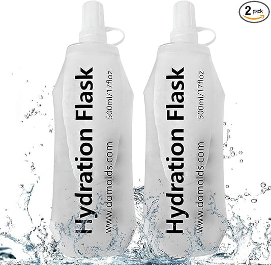 500ML Soft Flask, Running Water Bottle Foldable TPU Hydration Flask for Running Hydration Pack Cycling Hiking Marathon, Clear Pack of 2