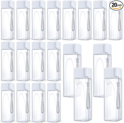 Mifoci 20 Pieces Water Bottle Bulk 17 oz Plastic Water Bottles Bulk Gym Sports Adults Reusable Large Water Bottles for Outdoor Fitness(White,Rectangle)